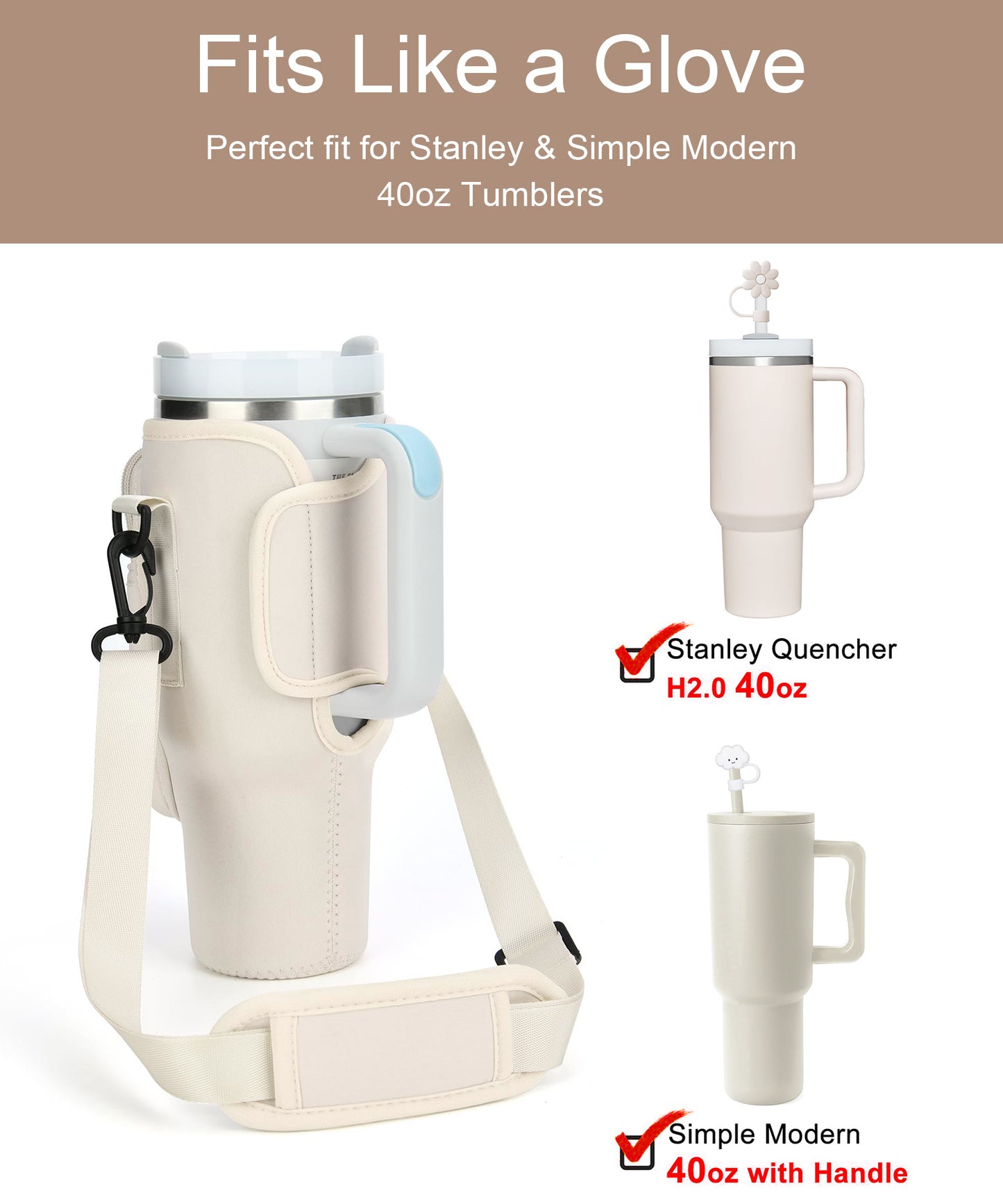 Water Bottle Carrier Bag With Phone Pocket For Tumbler Neoprene Water Bottle Holder Pouch With Adjustable Strap Bollus With Straw Cover & Carabiner For Cup Accessories Drinkware Mug